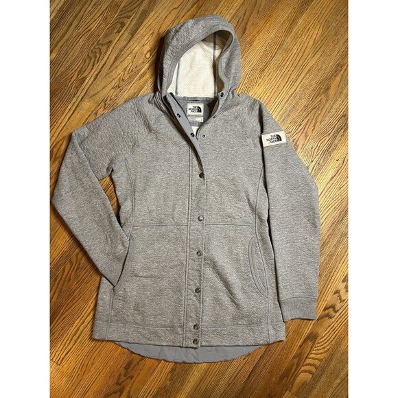 North Face Re-Source Snap Long Hoodie Jacket Medium Gray Women's - Picture 1 of 15
